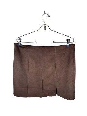 Altar'd State Chocolate Brown Faux Suede Paneled Mini Skirt XL Stretch